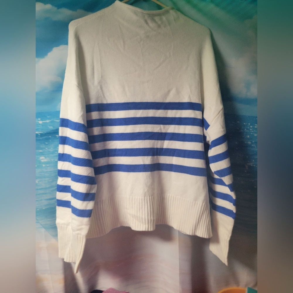 Truth NWOT White & Blue Striped Sweater Womens Size XL